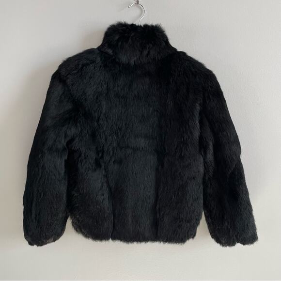 Niki | Vintage Black 100% Rabbit Fur Bomber Jacket Full Zip With Mock Neck Coat - Picture 7 of 11